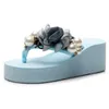 Tongs d'été compensées florales femmes plate-forme bohème pantoufles de plage chaussures Y200423