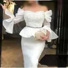 Branco manga comprida vestidos de noite desgaste festa 2022 pérolas frisadas vestidos de baile de baile robe de soíre vestido formal