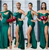 2022 Sexy Side Split Mermaid Prom Dresses Dark Green Satin Bez rękawów Długa Druhna Dress Specjalne okazje Suknie Korant Odzież Otwórz