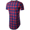 Longline T-shirt Män Små Plaid Slim Fit Tee Homme Sommar Kortärmad Män Top Tee Casual Hip Hop Streetwear T-tröja Y200930