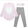 3 stks 1 ST HAAR BAND + 1PC Shirts + 1PC Broek Kinderkleding Set Meisjes Lange Mouw Kleding Past Rood Pink Heart Cotton LJ200916