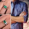 Blaike 100% Real 925 Sterling Silver Rings For Men Women Square Green Emerald Blue Sapphire Birthstone Wedding Ring Fine Jewelry 220216