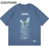 Gonthwid Tshirts Hip Hop Creative Butterfly Skriv ut Kortärmad T-shirts Streetwear Mens harajuku Hipster Casual Cotton Tees Topps G1229