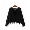 Sweater de malha para mulheres Spring Autumn Ripped V Neck Sweater Sweater