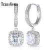 TRANSGEMS 14K 585 Ouro Branco 2.8ctw 6mm F Cores Quadrado Almofada Corte Moissanite Halo Hoop Brincos com Acentos para Mulheres Y200620