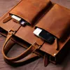 ZRCX Vintage Man Handbag Briefcase Men Shoulder Crazy Horse Genuine Leather Bags Brown Business Fashion 14 Inch Laptop Bag 220218