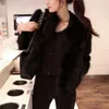 패션 - 여성 모피 가짜 가을 겨울 짧은 코트 블랙 화이트 모방 오버 코트 자켓 3/4 소매 슬림 패션 겉옷