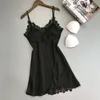 Women Nightgowns Sexy Nightwear Lace Patchwork Camisola Lingerie Nighty Wedding Silk Dress Sleep Wear Nightdress Clothes 4Colors1