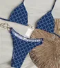 체인 디자인 비키니 편지 인쇄 수영복 섹시한 럭셔리 쇼 얇은 해변 섹시한 끈 팬티 여성 슬림 수영복