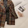 Misto lana da donna Inverno Donna Cappotto di lana scozzese medio-lungo marrone scuro Giacca allentata moda calda casual di alta qualità Phyl22