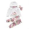 Brand New Toddler Spädbarn Nyfödda Baby Girls Floral Outfit Kläder Tracksuit Hooded Toppar + Leggings Byxor Headband Set 0- LJ201223