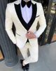 Cream White Mens Tuxedos Bruidegom Wear Slim Fit One Button Wedding Blazer Suits Business Prom Party Jacket (jas + broek + vest)