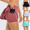 LU-07 Tennisröcke, plissiert, Yoga-Outfits, Rock, Fitnessstudio, Kleidung, Damen, Laufen, Fitness, Golf, Unterwäsche, Hosen, Yoga-Shorts, Sport, kurze Rückseite, Taillentasche, Reißverschluss