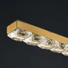 Moderne Kristall-LED-Kronleuchter für Esszimmer Neue Ankunftsuspensionsdraht Hängelampen Gold Edelstahl Beleuchtung