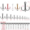 50pcs/lot Fishing Hooks White Nickel Black Color Brown Color Fishhook High Carbon Steel Treble Hook