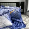 Set di biancheria da letto Copripiumino in arte astratta con stampa in marmo chic blu/marrone oro con cerniera Federa in lenzuolo in velluto ultra morbido