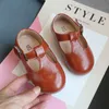 Automne nouveaux enfants chaussures en cuir style britannique filles chaussures en cuir t-attaché boucle bébé fond souple robes chaussures D03191 201130