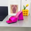 TheAtticoThick salto triangular quadrado dedos chinelos Sandálias de designer de luxo sapatos de verão 115mm sapatos de jantar sapatos de couro feminino sapato de fábrica de cetim