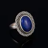 Кластерные кольца овальные синие Lapis 925 стерлингового серебра для женщин антикварные ювелирные изделия обручальные свадьбы годовщины подарка