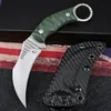 New Karambit Knife D2 White/Black Stone Wash Blade Full Tang Fabric Swatch Handle Fixed Blades Claw Knives With Kydex