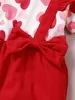 Baby Heart Print Ruffle Trim Bow Front Jumpsuit Hon