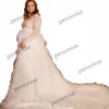 V Neck Lace Top Prom Dresses with Detachable Train Ruffles Photoshoot Gowns Oversize High Quality Maternity Dress Robes 2022