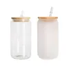 16 oz Sublimatie Glas Bier Mokken Waterfles Tumbler Drinkglazen Met Bamboe Deksel Herbruikbare Stro Ijskoffie 12 oz 16 oz