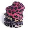Kvinnor Fluffy Fuzzy Plush Bucket Hat Vinter Varm Leopard Digital Utskrift Solskyddsmedel Kort Brim Casual Outdoor Travel Fisherman Cap