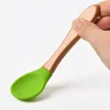 New Kitchen tool Baby Feeding Spoon Bamboo Handle Silicone Spoon Baby Food Spoons Anti-Scald And Fall Resistance Training Spoons 9089