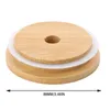 Bamboo Cap Lids 70mm 88mm Reusable Wooden Mason Jar Drinkware Lids with Straw Hole and Silicone Seal DHL Delivery FY5015