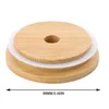 Bamboo Cap Lids 70mm 88mm Reusable Wooden Mason Jar Drinkware Lids with Straw Hole and Silicone Seal DHL Delivery FY5015