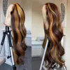 Ombre honing blonde lichaamsgolf kanten sluiting pruik voorgeplekt gekleurde gebleekte knopen menselijk haarpruiken voor zwarte vrouwen