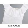 KPYTOMOA Femmes Chic Mode Volants Drapé Mini Robe Vintage Col Carré Sans Manches Dos Zipper Robes Féminines Robes T200613