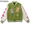 Varsity Jackets Men Heart Letter Baseball Jacka Färg Block Hip Hop Streetwear Bomber College Coat Fashion Windbreaker 220301