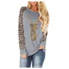 Plus Storlek Kvinnor Tröja Julhjort Sequined Leopard Patchwork Round Neck Långärmad T-shirt 2020 Höst Vinter Kläder M3001