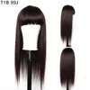 Full machine made wigs with bang Indian human hair glueless wig black medium brown ombre color straight wigs