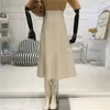 Autumn Winter new korean fashion women's solid color high waist PU leather a-line ball gown big expansion long skirt plus size S M L