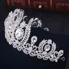 Crystal Wedding Crown Queen Hoofdband Big Flower Bridal Tiara Bride Bridal Hair Accessories Hoofd Diadeem Haar sieraden Y200409
