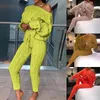 2020 Nya Damer Damer Solid Off Shoulder Kabel Stickad Varm Loungewear Set Hösttröja Damtröja Vinterkläder Kostym