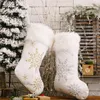 Flannel Pearl Snowflake Christmas Stockings Candy Bag Xmas Gifts Socks Christmas Tree Hanging Ornament Decoration JK2010XB