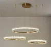 Candelabro de cristal conduzido moderno para sala de estar três anel de iluminação de ouro decoração de casa cristal lâmpadas combinadas círculo elétrico de luz