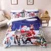 Jul Duvet Cover Sets 3D Digital Utskrift Tre delar Sängkläder Julserie Quilt Cover Bed Duvet Quilt Cover Bedding Set