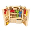 Baby wooden toy kids handle tool box games Learning Educational Wooden Tool Toy Screw assembly garden toys for children boy LJ201007