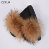 Pantofola da donna Real Raccoon Fashion Style Furry Slides Morbide scarpe calde e soffici in pelliccia S6020E Y200423