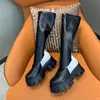 Fashion-platform patchwork fashion women 2022 lastic knee high boots round toe real leather 6cm