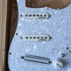 Aangepaste voorbreide SSS White Pearl Guitar Pickguard WK Alnico 5 Pickups Set 7 Way SWTICH lasharnas