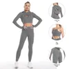 ヨガ衣装2/3ピースクロスウエストパンツスポーツフード付きスーツシームレスセットスポーツウェアフィットネス女性ジム服