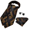 Bow Ties Mens Vintage Luxury Gold Black Paisley Silk Necktie Cravat Ascot Scrunch Self Tie Pocket Square set Party Dibangu1