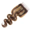 Howhow Highlight 427 Mänskliga hårbuntar med stängning av kroppsvåg Virgin Extensions 34st Swiss spetsfärgade ombre wefts16981197638509