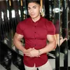 Mode d'été chemise à manches courtes hommes Super Slim Fit mâle décontracté affaires sociales robe chemise marque hommes Fitness vêtements de sport 220303